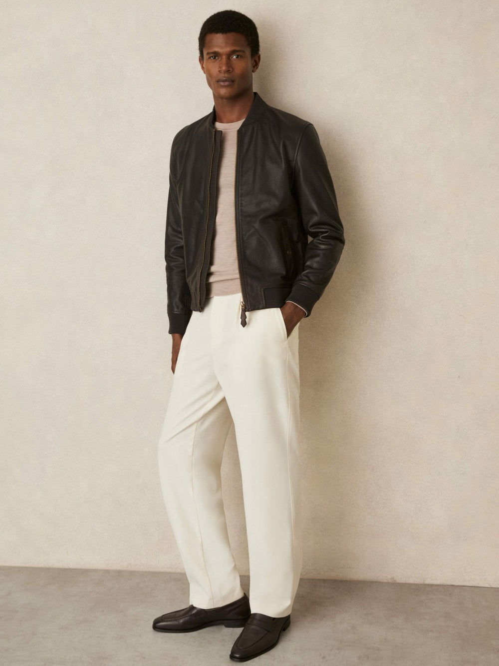Leather Bomber Jacket Brown | Men