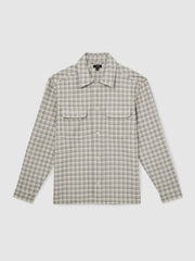 Woven Check Twin Pocket Overshirt Light Grey | Men