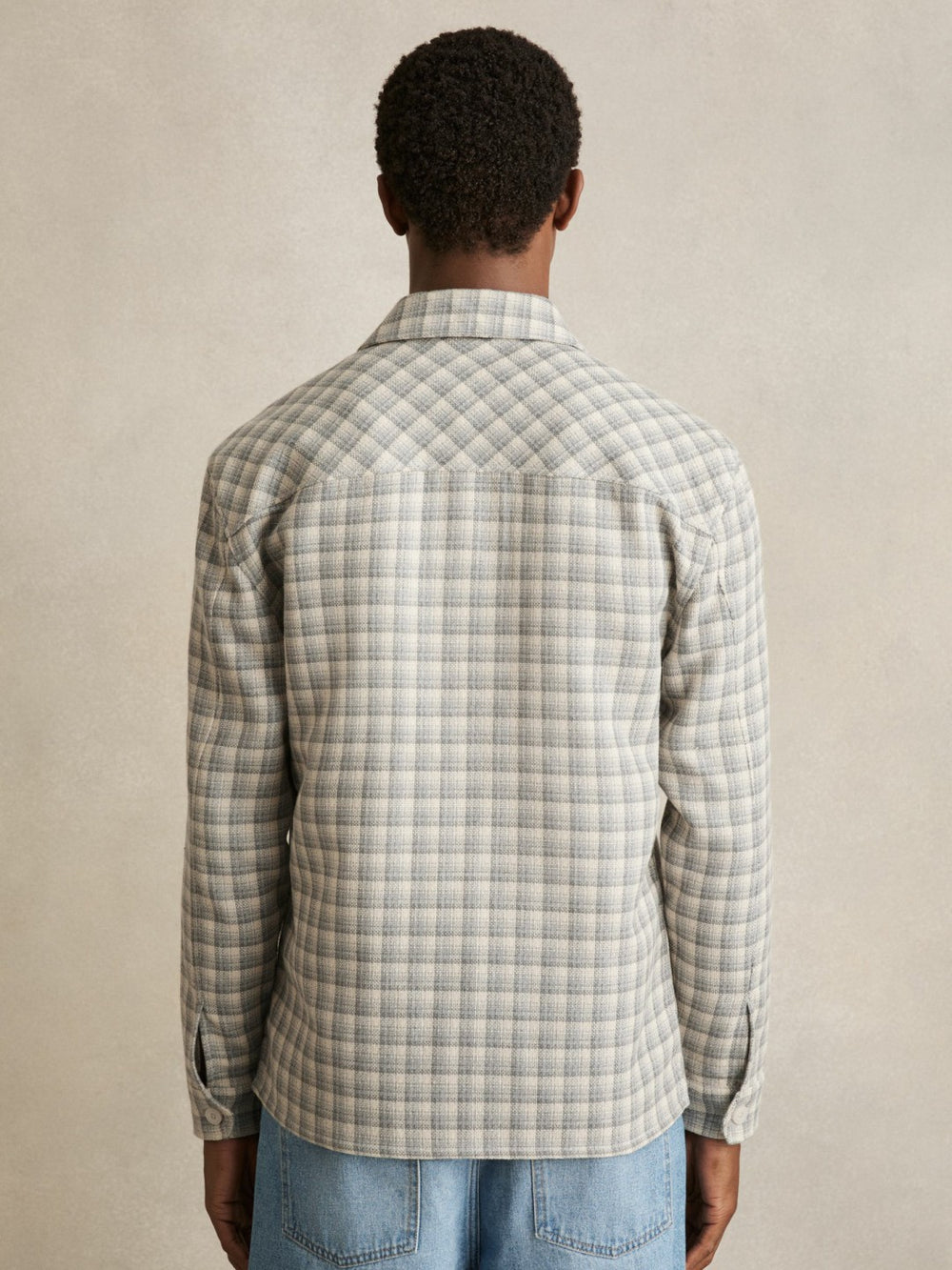 Woven Check Twin Pocket Overshirt Light Grey | Men