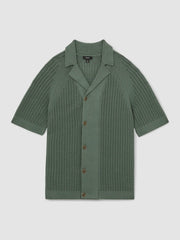 Cotton Textured-Knit Cuban-Collar Shirt Pine Green | Men