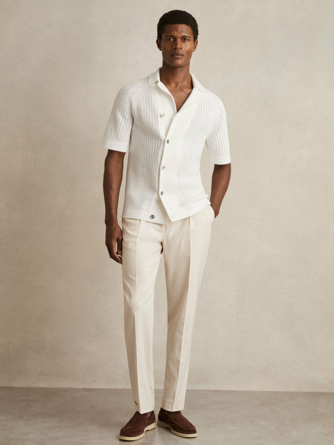Cotton Textured-Knit Cuban-Collar Shirt White | Men