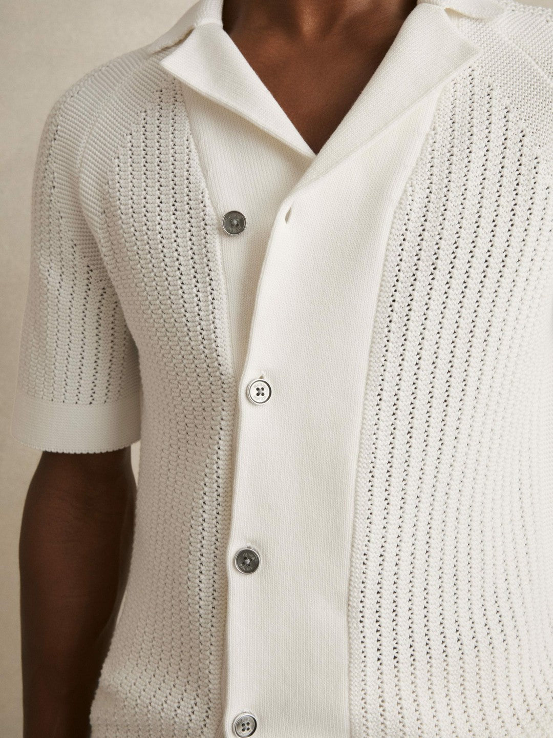 Cotton Textured-Knit Cuban-Collar Shirt White | Men