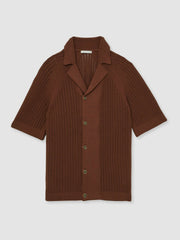 Cotton Textured-Knit Cuban-Collar Shirt Tobacco Brown | Men