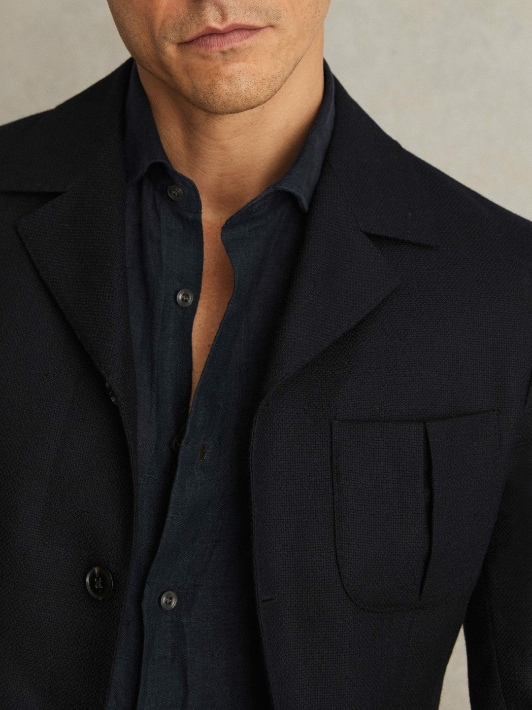Wool-Blend Single-Breasted Blazer Slim-Fit Navy | Men