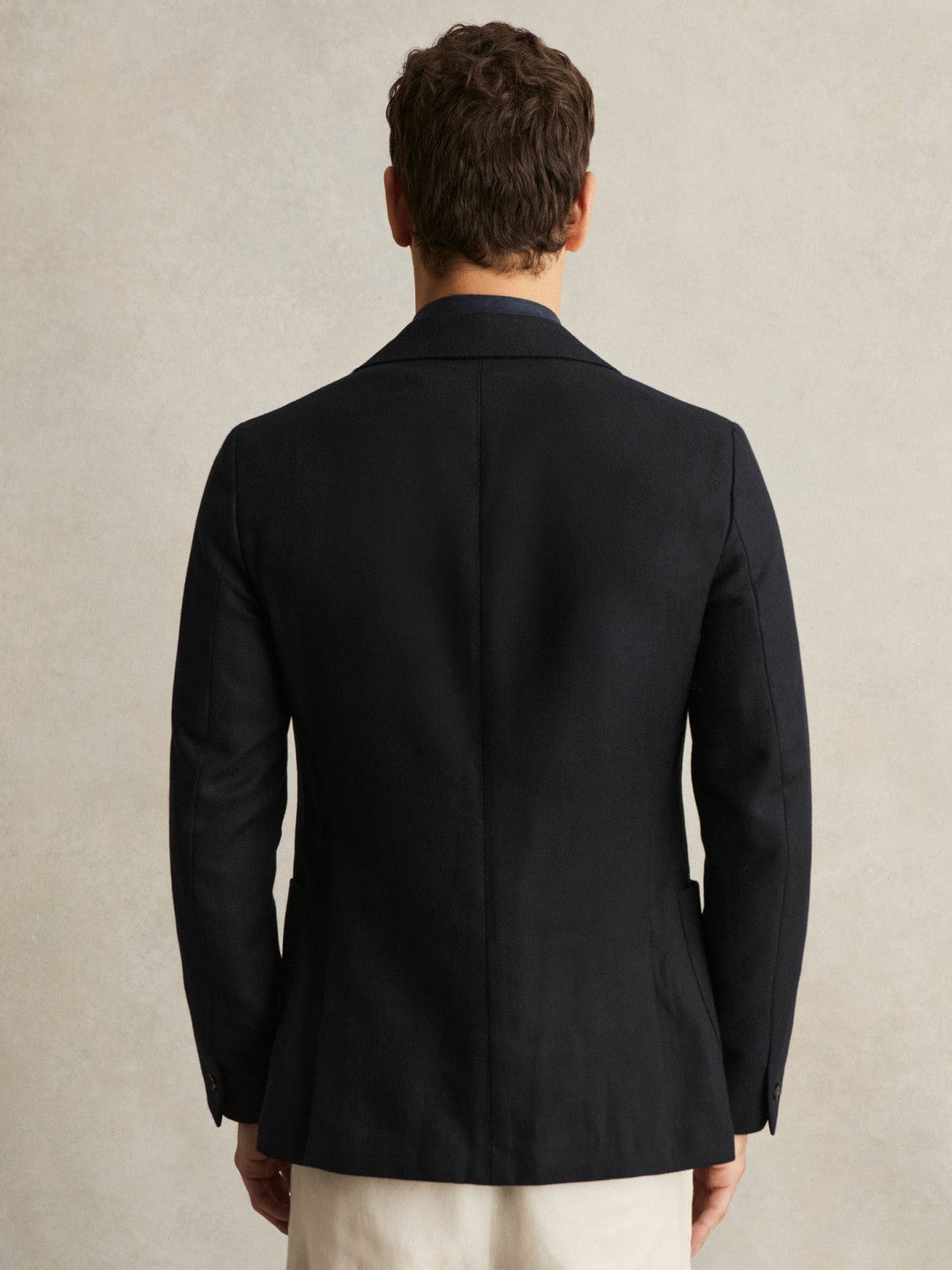 Wool-Blend Single-Breasted Blazer Slim-Fit Navy | Men