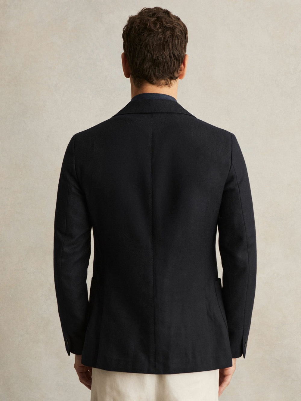 Wool-Blend Single-Breasted Blazer Slim-Fit Navy | Men