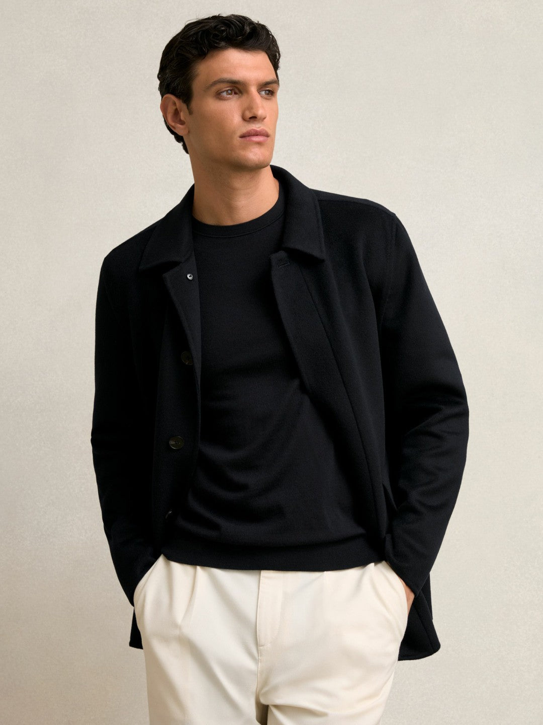 Wool Blend Double Face Button Jacket Navy | Men
