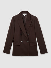 Petite Wool-Blend Double-Breasted Suit Blazer Aubergine | Women