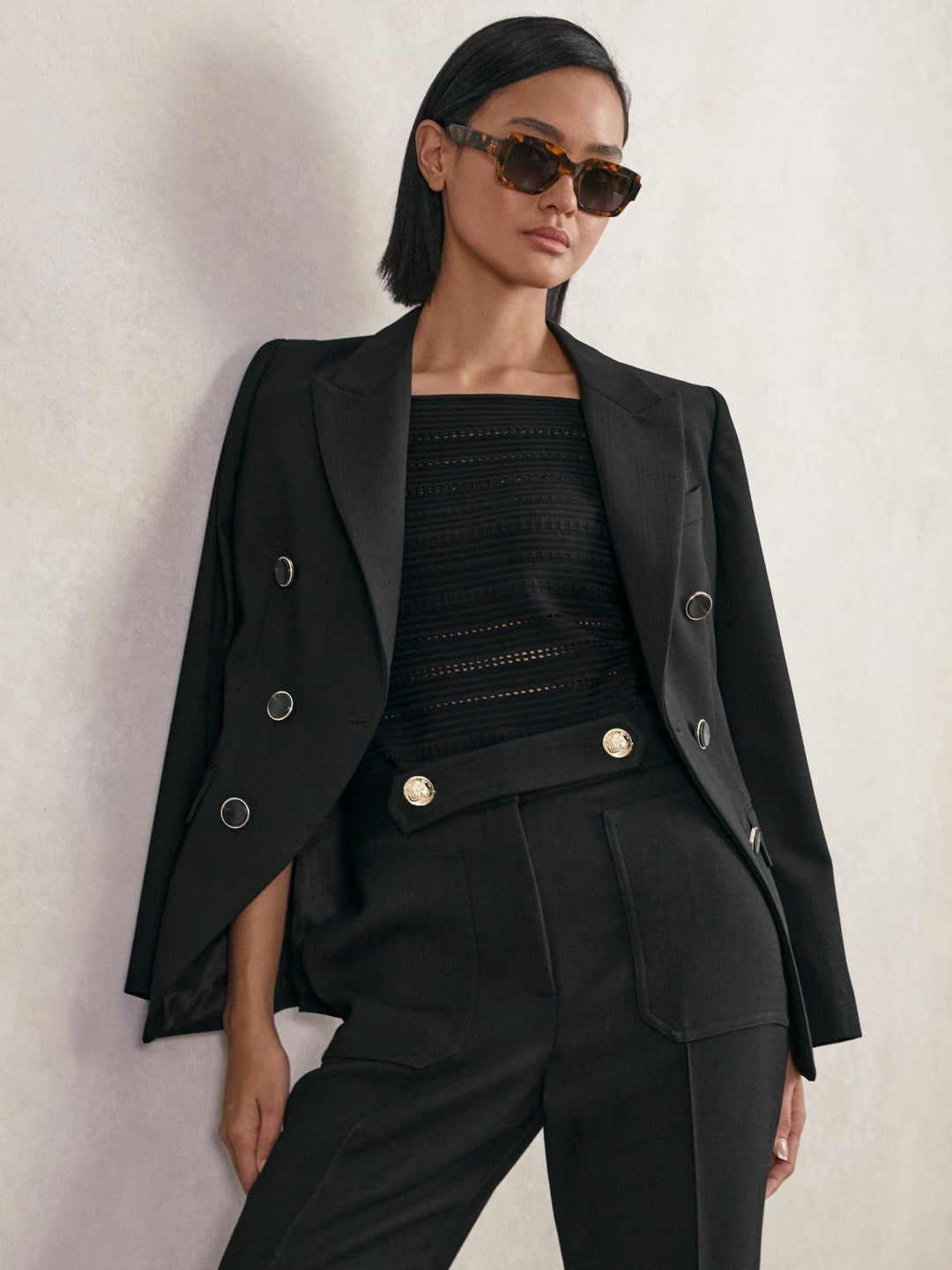 Petite Wool-Blend Double-Breasted Blazer Black | Women
