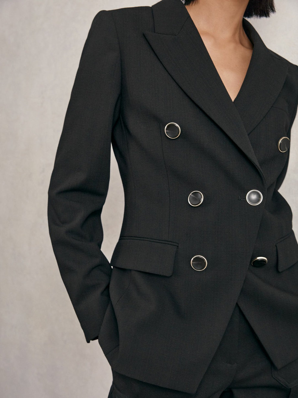 Petite Wool-Blend Double-Breasted Blazer Black | Women