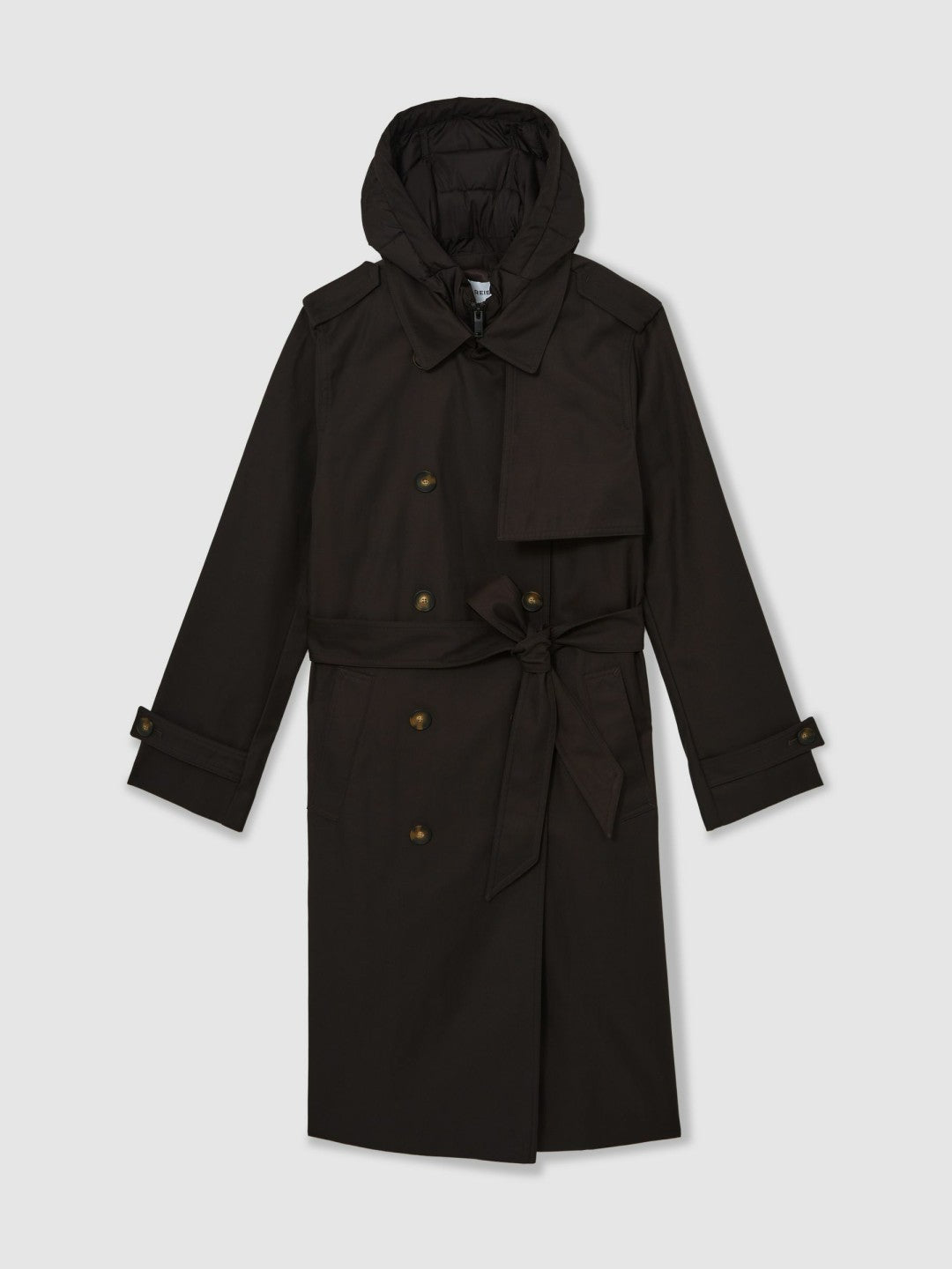 Petite Hooded Insert Trench Coat Chocolate Brown | Women
