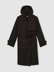 Petite Hooded Insert Trench Coat Chocolate Brown | Women