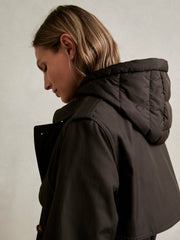 Petite Hooded Insert Trench Coat Chocolate Brown | Women