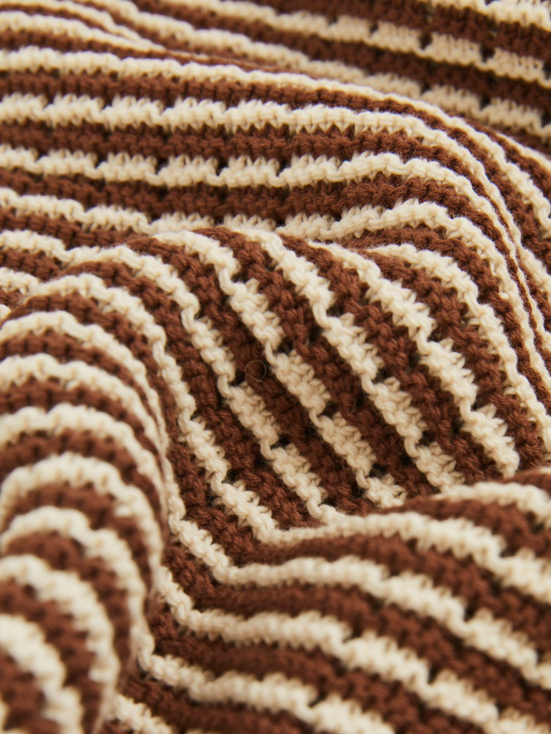 Cotton Textured Knit Stripe Polo Shirt Tobacco Brown/ Off White | Men