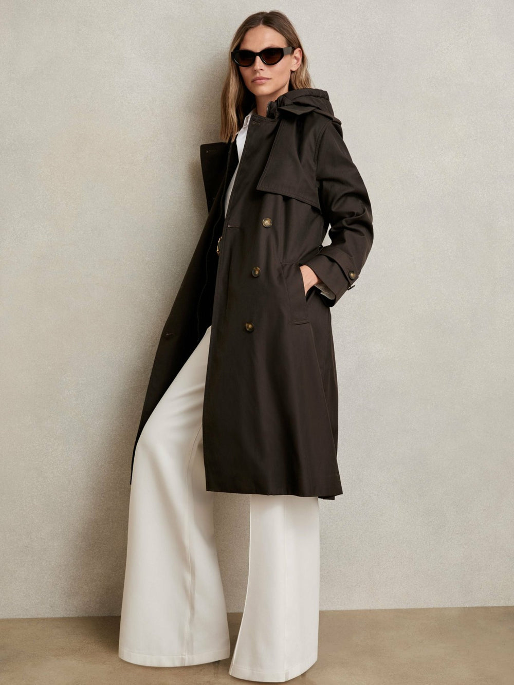 Hooded Insert Trench Coat Chocolate Brown | Women