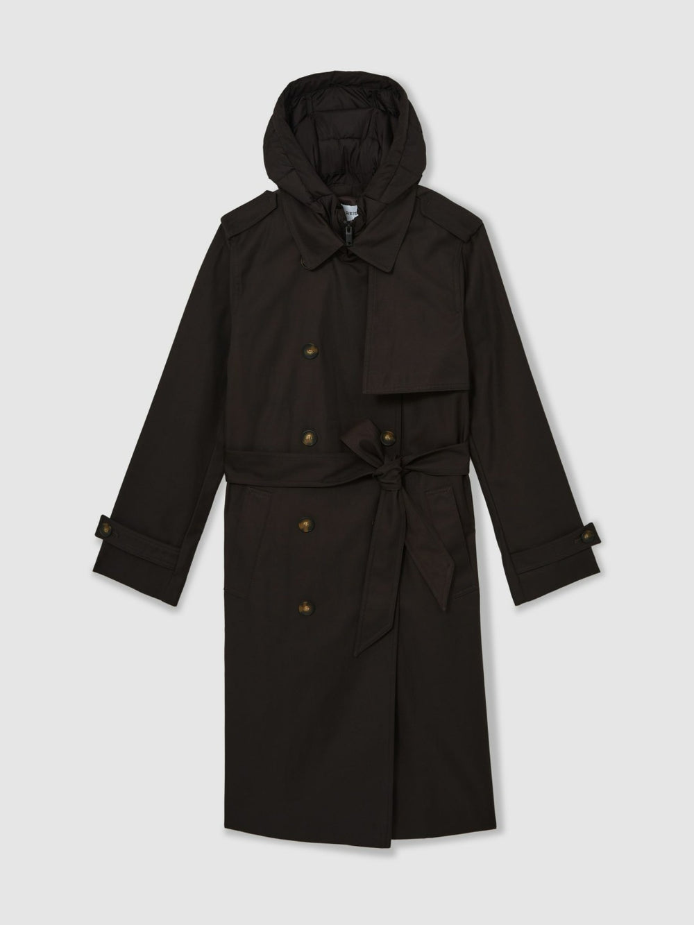Hooded Insert Trench Coat Chocolate Brown | Women