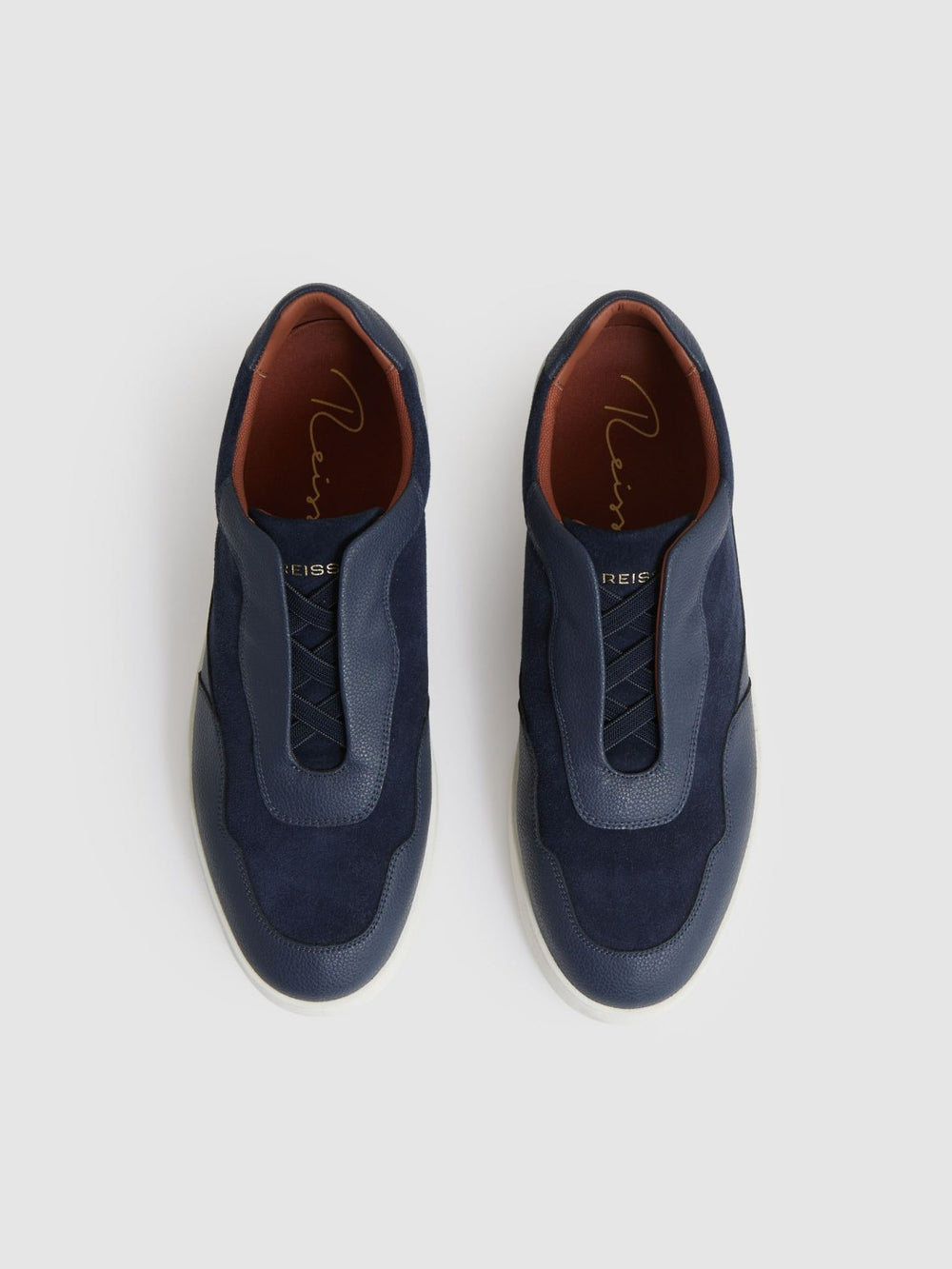 Leather Elasticated-Lace Trainers Navy Blue | Men