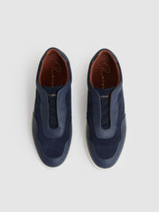 Leather Elasticated-Lace Trainers Navy Blue | Men