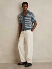 Cotton Checkerboard-Knit Shirt Airforce Blue/Soft Blue | Men