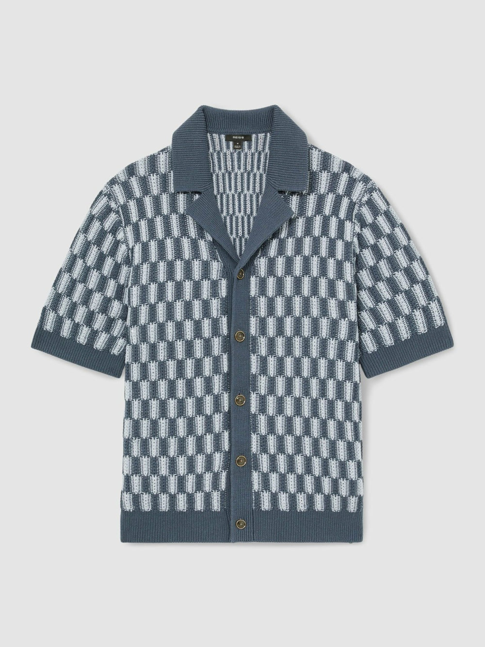Cotton Checkerboard-Knit Shirt Airforce Blue/Soft Blue | Men