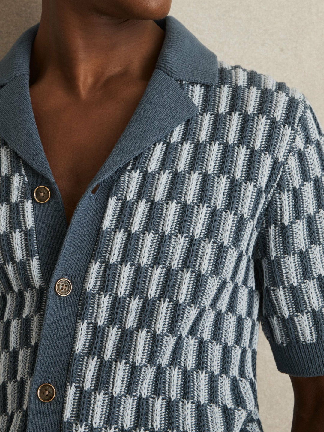 Cotton Checkerboard-Knit Shirt Airforce Blue/Soft Blue | Men