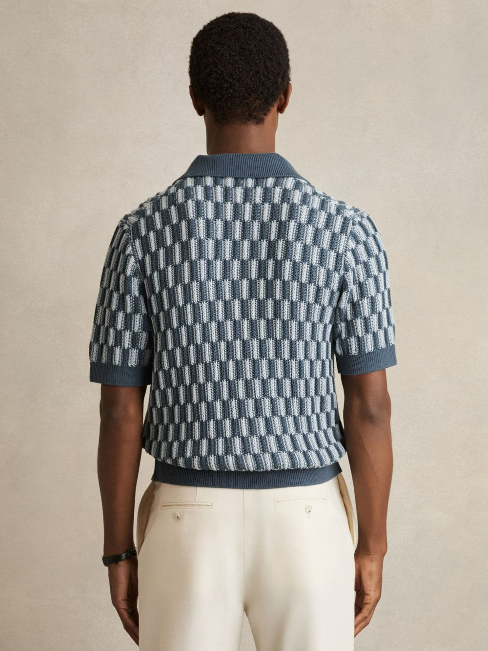 Cotton Checkerboard-Knit Shirt Airforce Blue/Soft Blue | Men