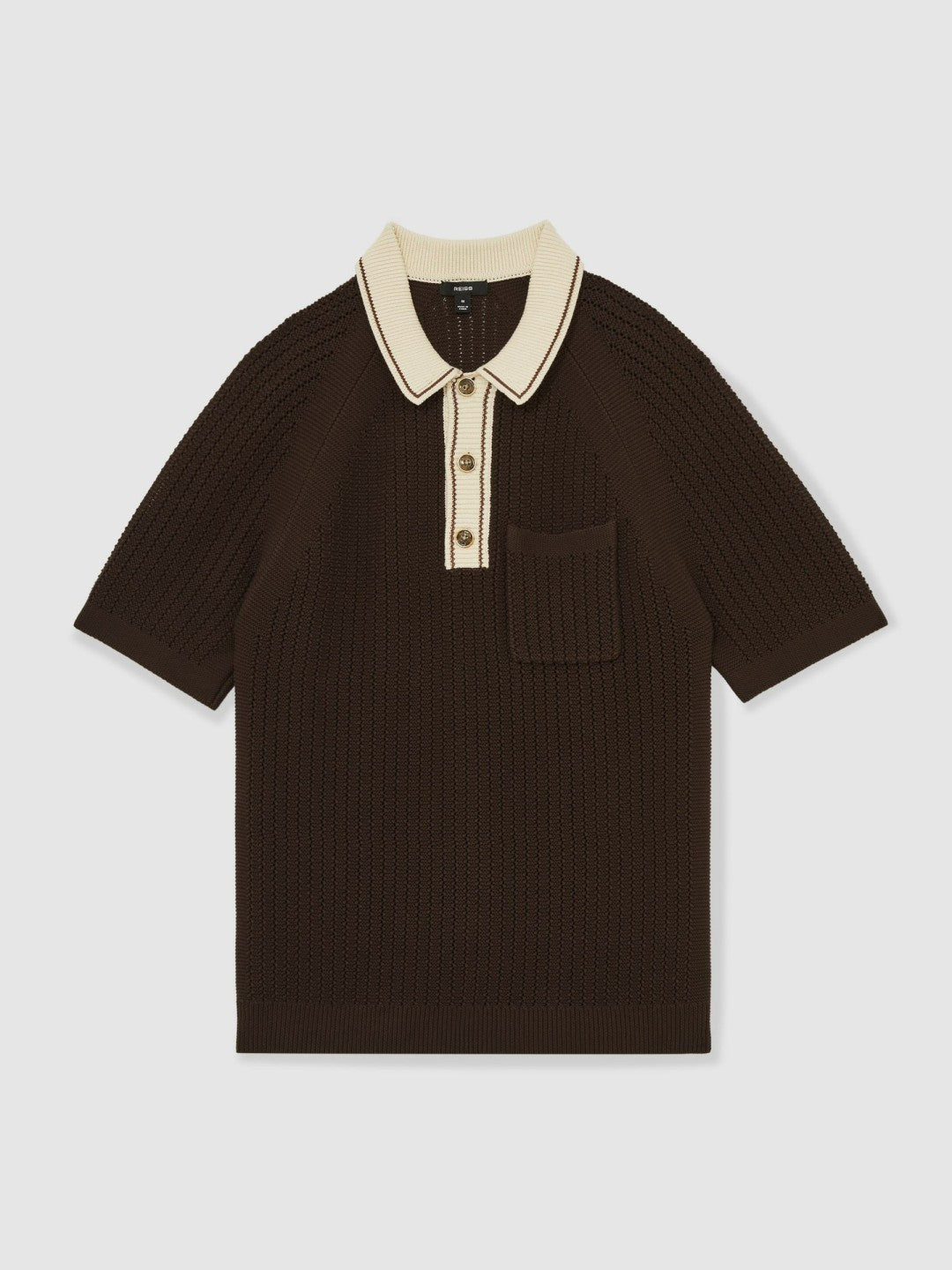 Cotton Textured Knit Contrast Polo Shirt Dark Brown/Stone | Men