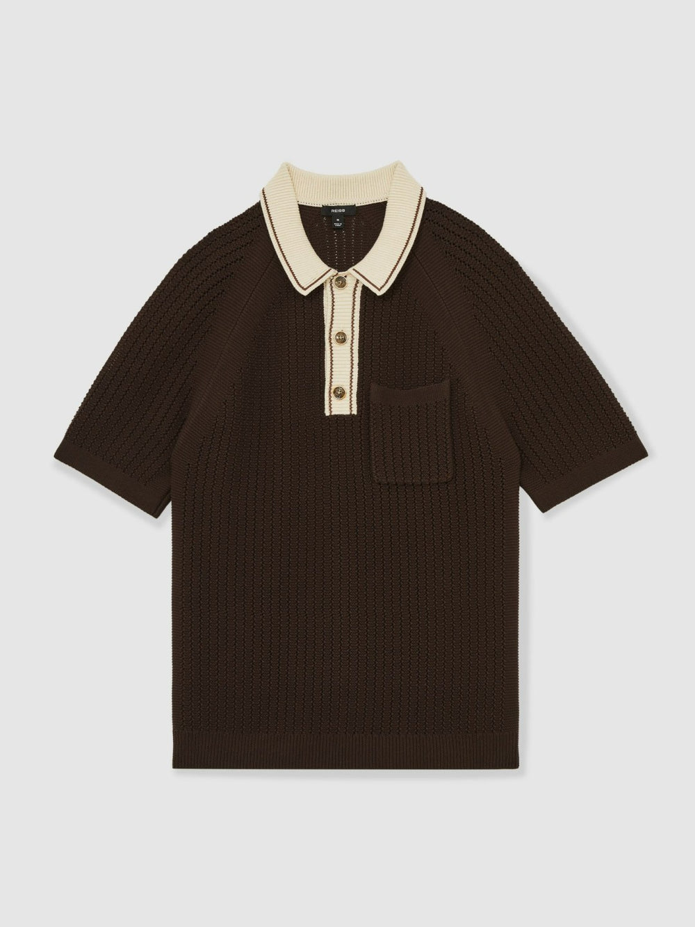 Cotton Textured Knit Contrast Polo Shirt Dark Brown/Stone | Men