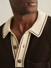 Cotton Textured Knit Contrast Polo Shirt Dark Brown/Stone | Men