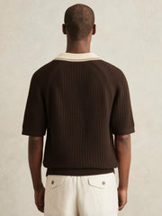 Cotton Textured Knit Contrast Polo Shirt Dark Brown/Stone | Men