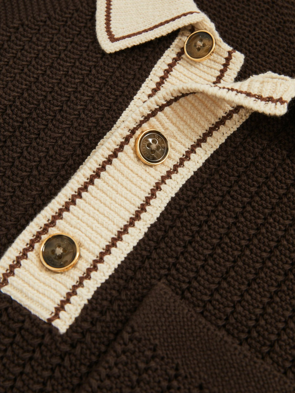 Cotton Textured Knit Contrast Polo Shirt Dark Brown/Stone | Men