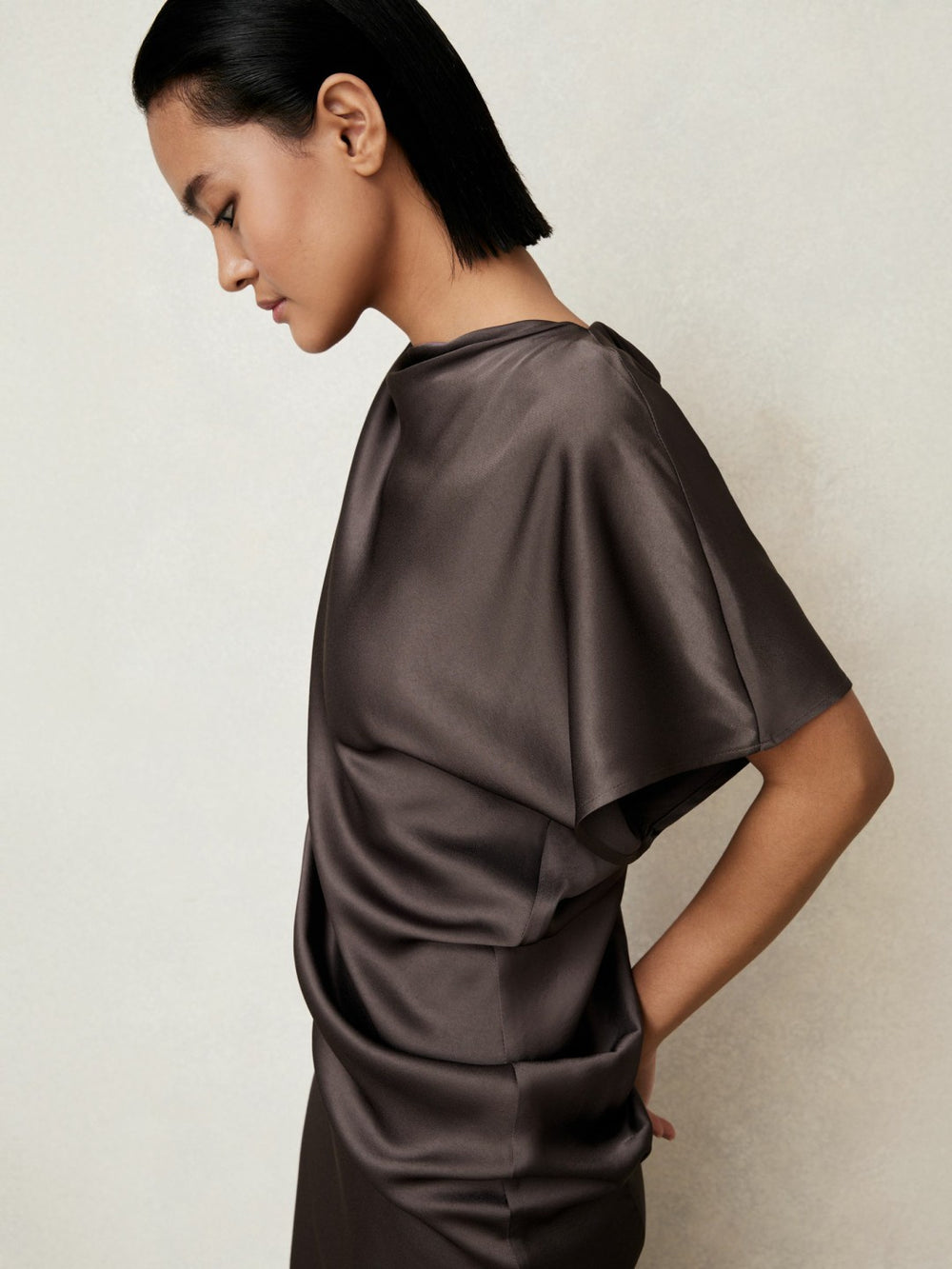 Satin Asymmetric Draped Midi Dress Mauve | Women