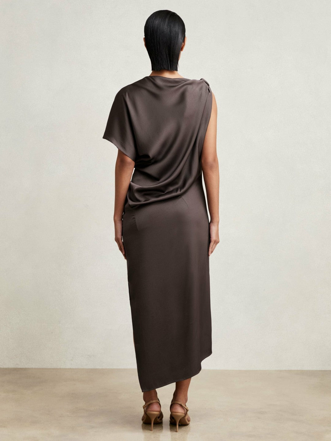 Satin Asymmetric Draped Midi Dress Mauve | Women