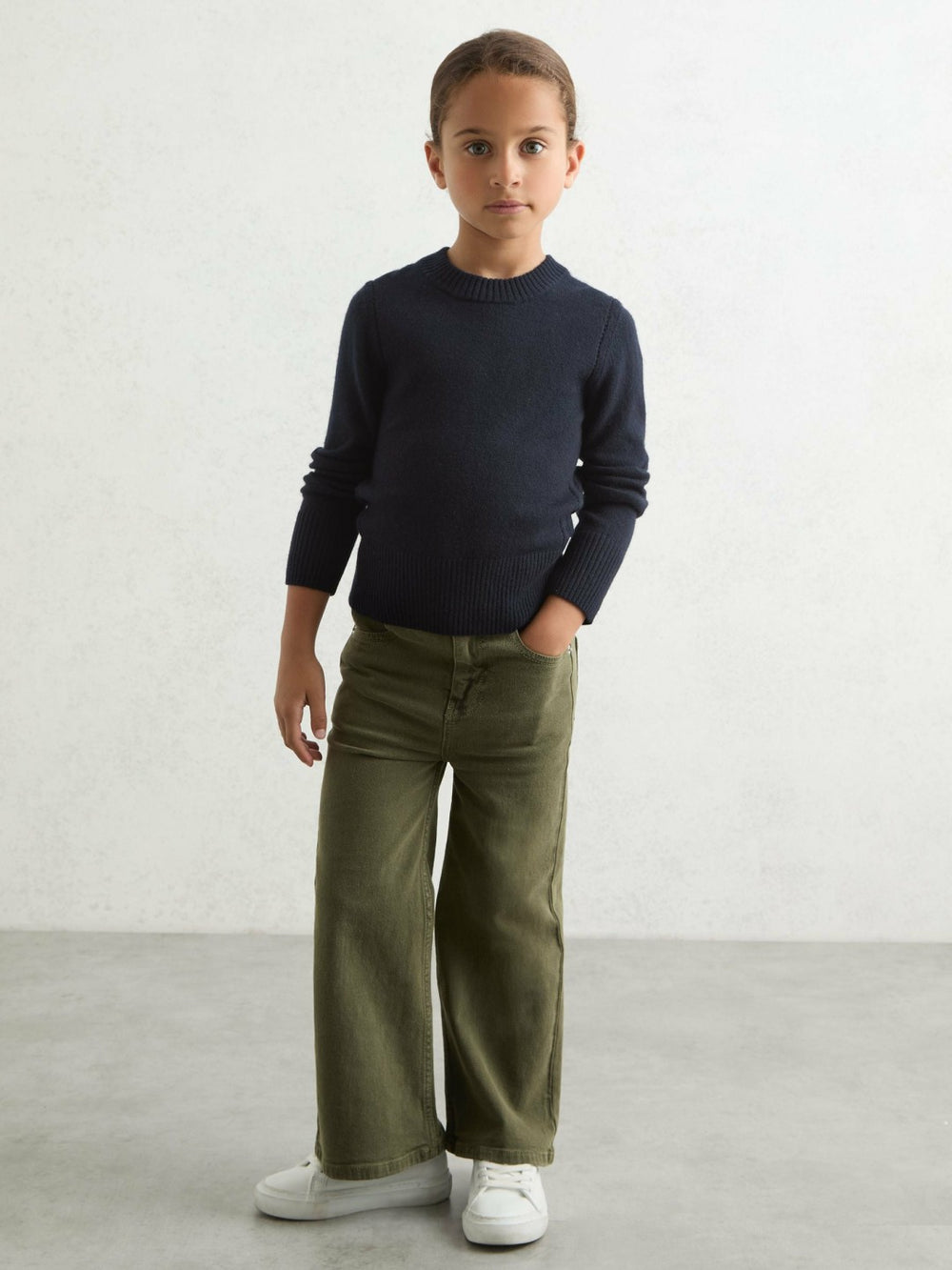 13-14 yrs Wool-Blend Open-Stitch Jumper with Cashmere Navy | Children & Baby