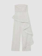 Silk Ruffle Bandeau Wide-Leg Jumpsuit Ivory | Women