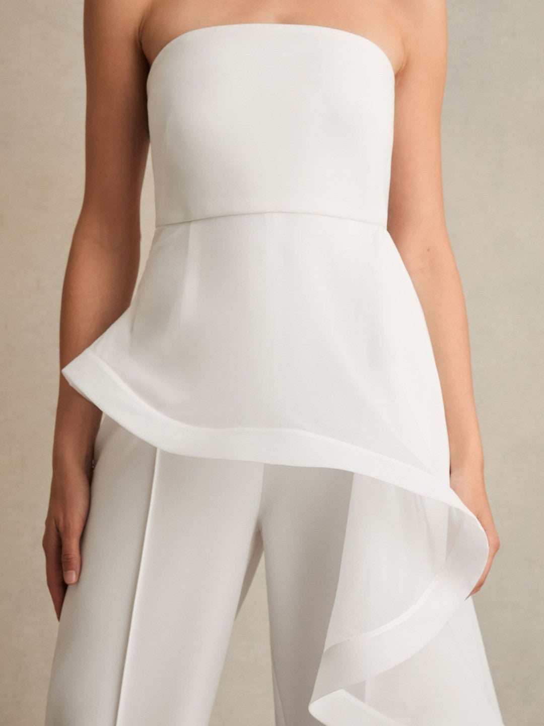 Silk Ruffle Bandeau Wide-Leg Jumpsuit Ivory | Women