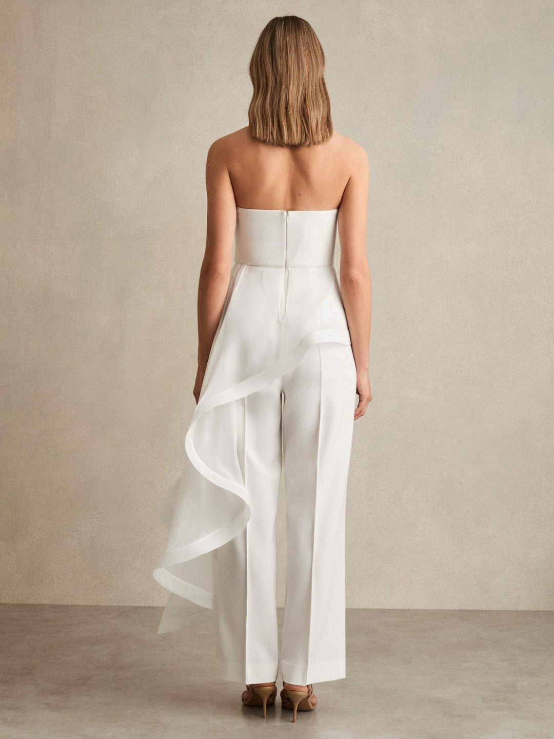 Silk Ruffle Bandeau Wide-Leg Jumpsuit Ivory | Women