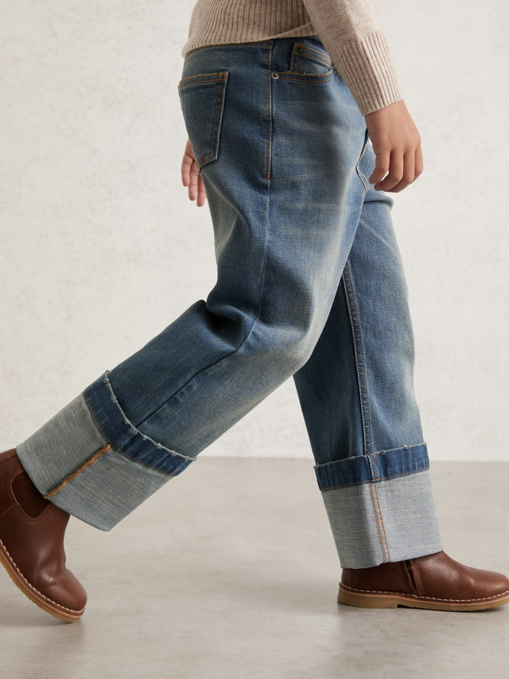 9-13 yrs Straight-Leg Turn-Up Jeans Blue | Children & Baby