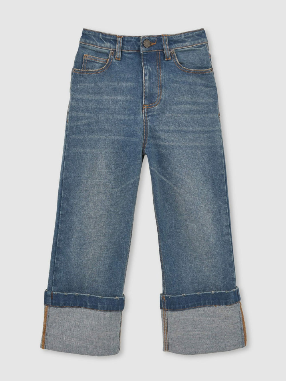 9-13 yrs Straight-Leg Turn-Up Jeans Blue | Children & Baby