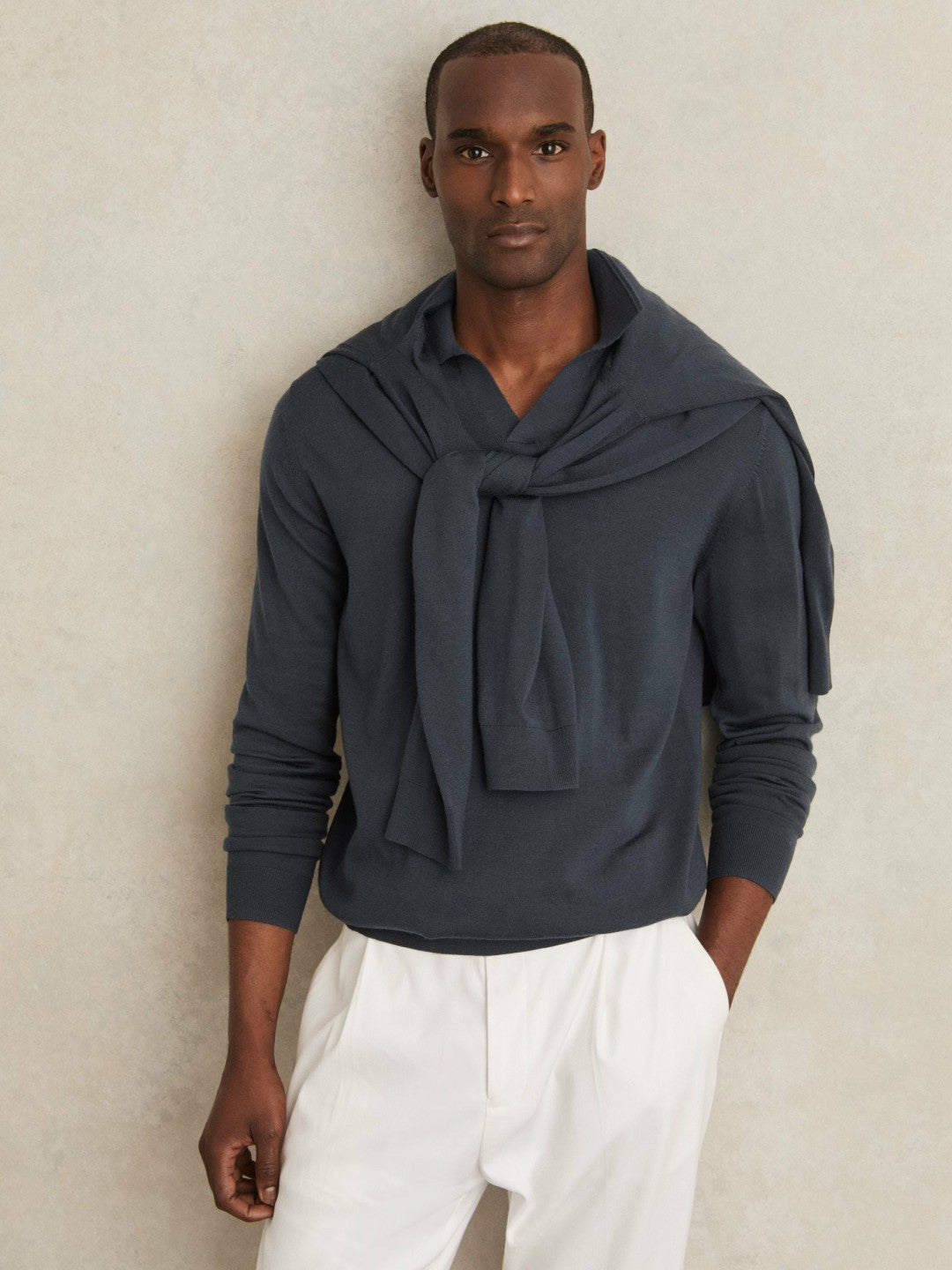 Merino Wool Open-Collar Polo Shirt Midnight Navy | Men