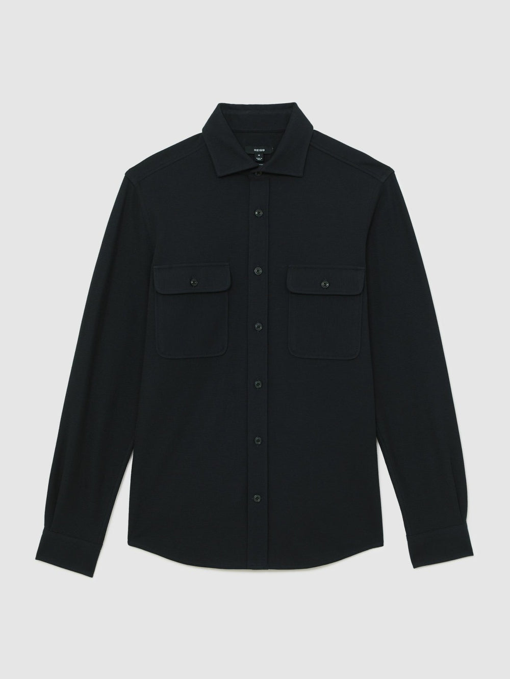Textured Twin Pocket Cotton Blend Overshirt Navy | Men