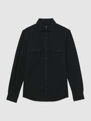 Textured Twin Pocket Cotton Blend Overshirt Navy | Men