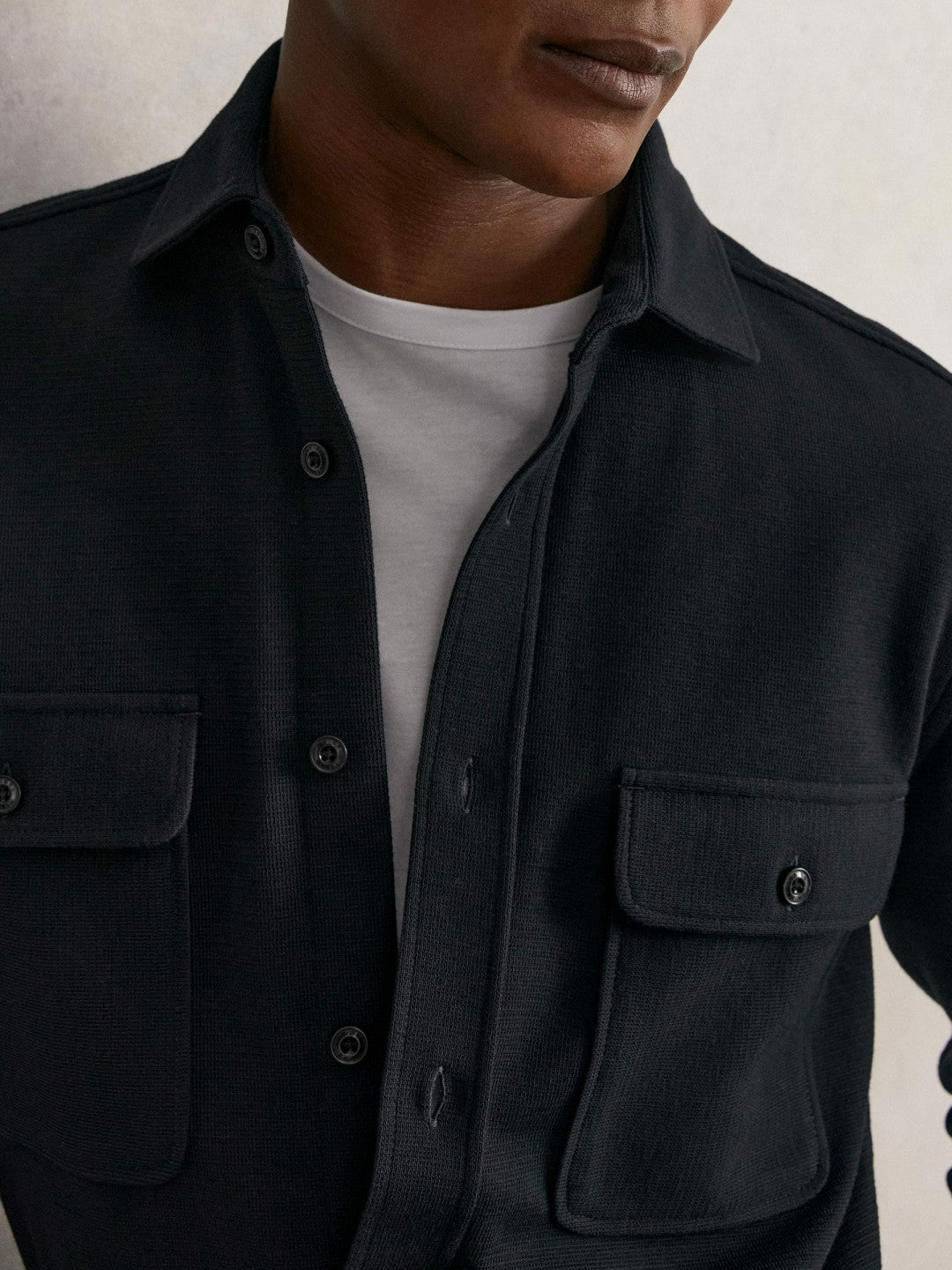 Textured Twin Pocket Cotton Blend Overshirt Navy | Men