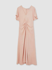 Ruched-Front Midi Dress Pale Pink | Women