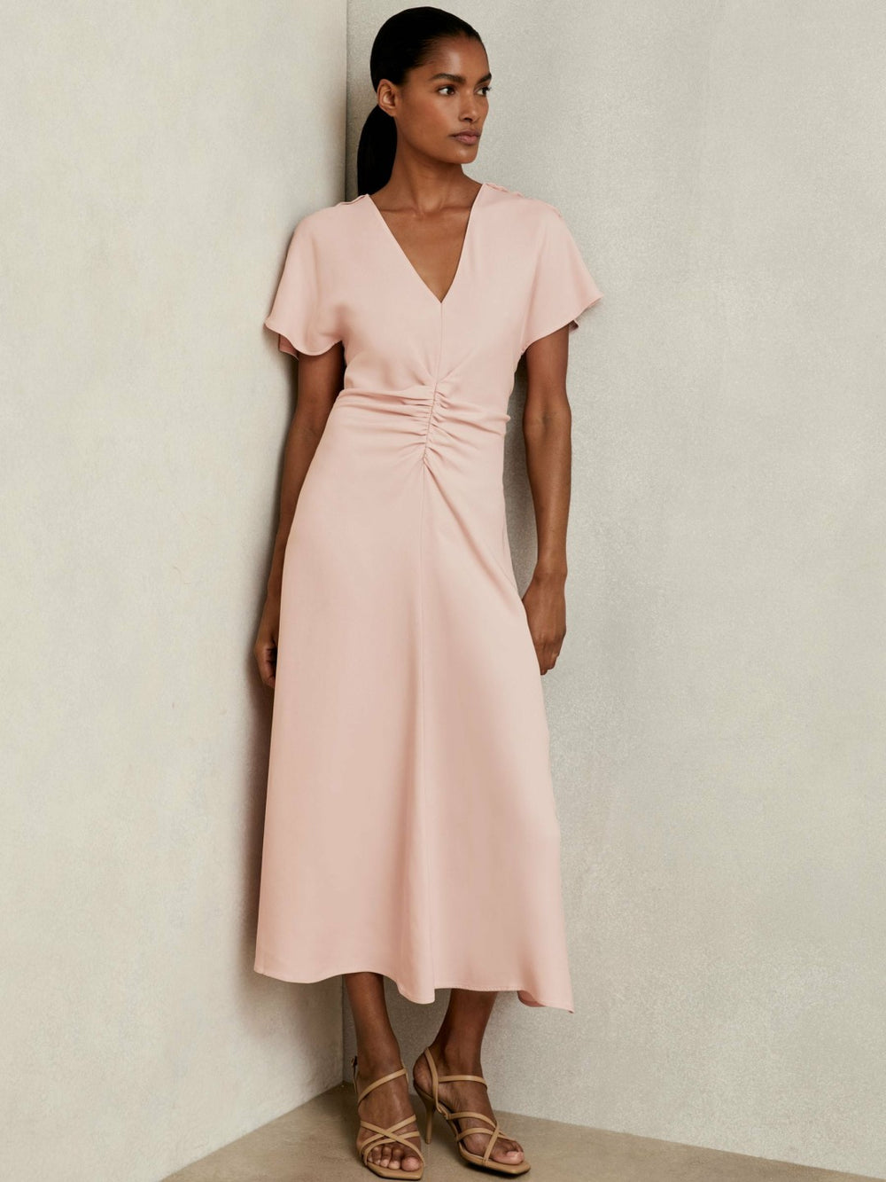 Ruched-Front Midi Dress Pale Pink | Women