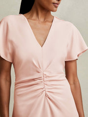 Ruched-Front Midi Dress Pale Pink | Women