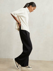 Petite Wide-Leg Interlock Drawstring Joggers Black | Women
