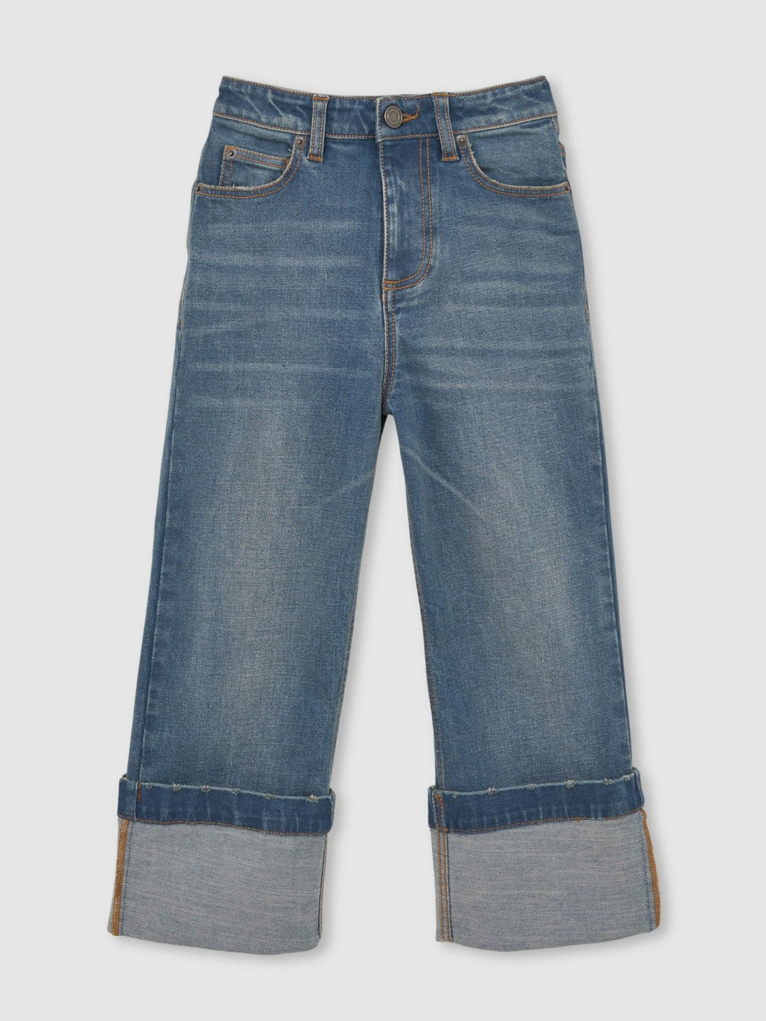 3-9 yrs Straight-Leg Turn-Up Jeans Blue | Children & Baby