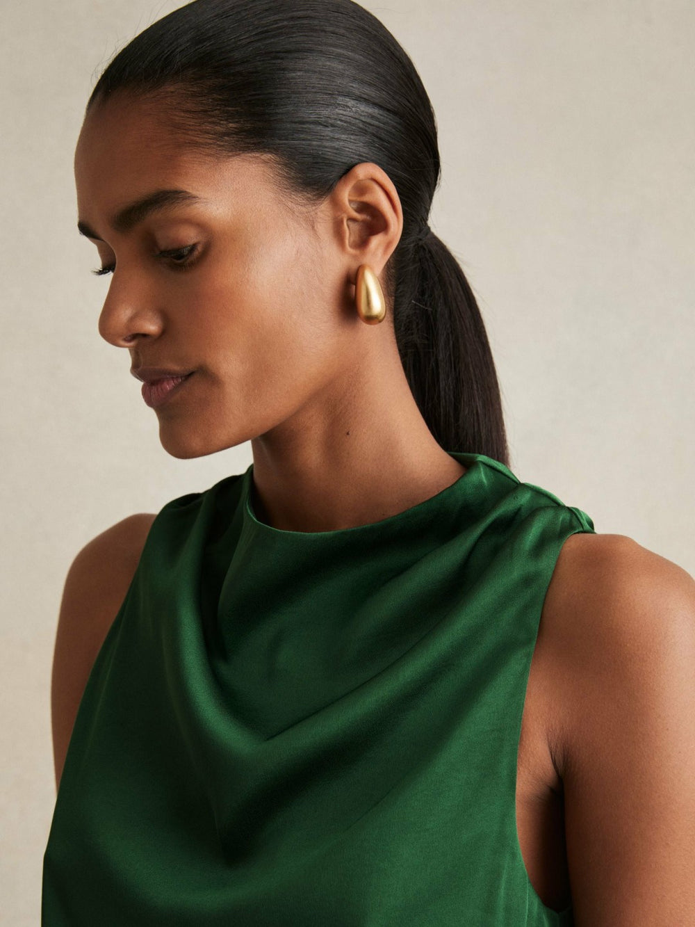 Satin Drape-Neck Layered Dress Green | Women