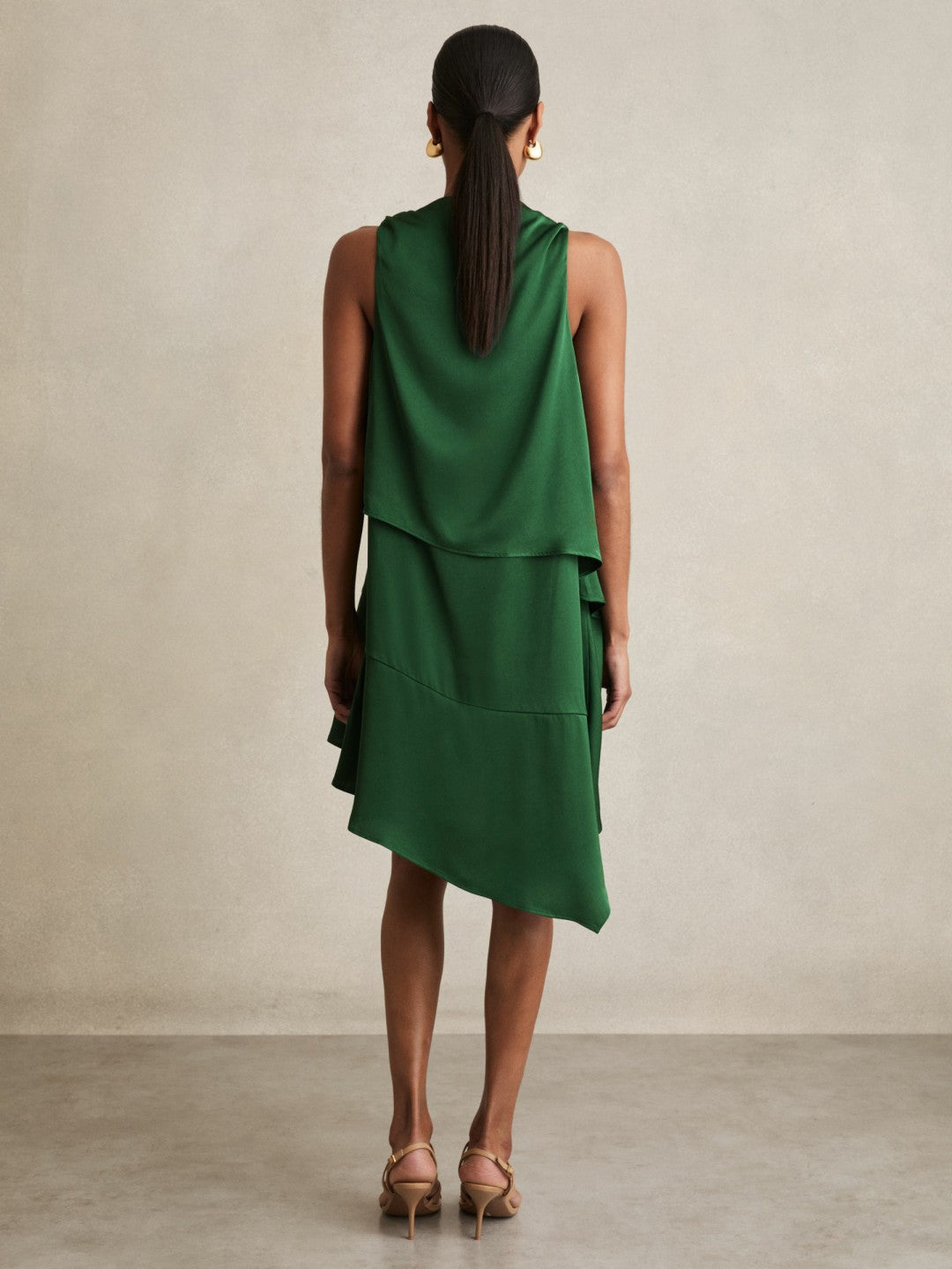 Satin Drape-Neck Layered Dress Green | Women